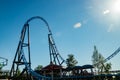 Helsinki, Finland - 24 June 2022: Linnanmaki amusement park with empty roller coaster Taiga