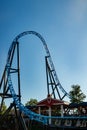 Helsinki, Finland - 24 June 2022: Linnanmaki amusement park with empty roller coaster Taiga