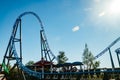 Helsinki, Finland - 24 June 2022: Linnanmaki amusement park with empty roller coaster Taiga