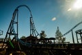 Helsinki, Finland - 24 June 2022: Linnanmaki amusement park with empty roller coaster Taiga