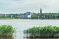 Helsinki, Finland - June 12, 2019: Toolo bay in the City Park in Helsinki, Finlandia Hall congress and event venue can be seen Royalty Free Stock Photo