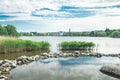 Helsinki, Finland - June 12, 2019: Toolo bay in the City Park in Helsinki, Finlandia Hall congress and event venue can be seen Royalty Free Stock Photo