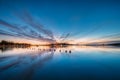 Helsinki, Finland. Landscape With City Pier, Jetty At Winter Sunrise Or Sunset Time. Tranquil Sea Water Surface At Early