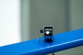 Closeup of a metallic click counter used by ice hockey officials to count shots on goal. Royalty Free Stock Photo