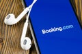 Booking.com application icon on Apple iPhone X screen close-up. Booking app icon. Booking.com. Social media app. Social network Royalty Free Stock Photo