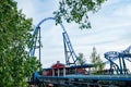 Helsinki, Finland - 21 May 2023: Empty roller coaster Taiga in Linnanmaki amusement park