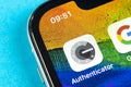 Google authenticator application icon on Apple iPhone X smartphone screen close-up. Google Authenticator app icon. Social network. Royalty Free Stock Photo