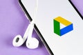 Google Drive application icon on Apple iPhone X screen close-up. Google drive icon. Google Drive application. Social media network Royalty Free Stock Photo