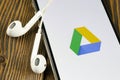 Google Drive application icon on Apple iPhone X screen close-up. Google drive icon. Google Drive application. Social media network Royalty Free Stock Photo