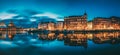 Helsinki, Finland. Panoramic View Of Kanavaranta Street With Uspenski Cathedral And Pohjoisranta Street In Evening Night