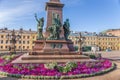 Helsinki, Finland. Senate Square and the pedestal of the monument to Alexander II with sculptures