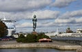 Helsinki, Finland, September 26, 2019: view of Helsinki, Uspenski Cathedral, Statue of Peace, ferris wheel, ferry