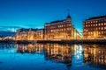 Helsinki, Finland. View Of Pohjoisranta Street In Evening Or Night Royalty Free Stock Photo