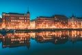 Helsinki, Finland. View Of Pohjoisranta Street In Evening Or Night Illumination Royalty Free Stock Photo