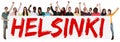 Helsinki group of young multi ethnic people holding banner Royalty Free Stock Photo