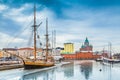 Helsinki harbor district with Uspenski cathedral in winter, Finland Royalty Free Stock Photo