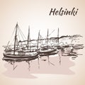 Helsinki - harbor, waterfront. Sketch.