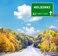 HELSINKI road sign against clear blue sky Royalty Free Stock Photo