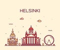 Helsinki skyline Finland vector city linear style