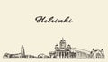 Helsinki skyline, Finland vector city drawn sketch