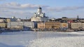 Helsinki skyline and Helsinki Cathedral in winter, Finland