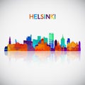 Helsinki skyline silhouette in colorful geometric style.