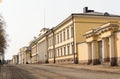 Helsinki street with no people. Beautiful buildings