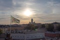 Helsinki, Uusimaa, Finland. July 20, 2020. Panorama of Helsinki in the evening, View of the Cathedral, the White Church