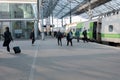 Helsinki, Uusimaa, Finland 2020 October 2, 2020 At the railway station, people at the electric train wearing medical