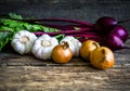 Helthy food asortment of the fresh vegetables on wooden background