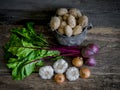 Helthy food asortment of the fresh vegetables on wooden background