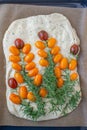 Home made gardenscape focaccia bread on a table Royalty Free Stock Photo