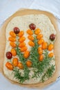 Home made gardenscape focaccia bread on a table Royalty Free Stock Photo