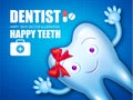 Helthy Tooth with Shining Toothpaste. Cartoon Character. Stomatology Design Template with Bow. Dental Health Concept