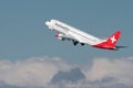 Helvetic airways Embraer E-190LR leaving from Zurich in Switzerland Royalty Free Stock Photo