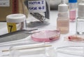 Hematological analysis with forensic test kit in a murder in a crime lab