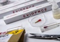 Hematological analysis with forensic test kit in a murder in a crime lab