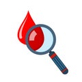A drop of blood and a magnifying glass. Vector illustration