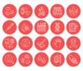 Hematology flat line icons set. Blood cell, vessel, sphygmomanometer, dna test, biochemical microscope vector