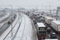 British motorway M1 during snow storm