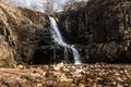 Hemlock Falls flowing through rocky cliffs in South Mountain Reservation, NJ Royalty Free Stock Photo
