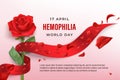 Hemophilia World Day vector banner with red rose