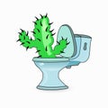 Hemorrhoids concept. cactus and toilet