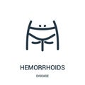 hemorrhoids icon vector from disease collection. Thin line hemorrhoids outline icon vector illustration. Linear symbol for use on