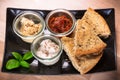 Hemp flour bread with dips