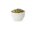 Hemp seeds isolated on white. Bowl with hemp seeds isolated on white background. Royalty Free Stock Photo