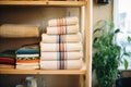 hemp textile products folded neatly on a shelf