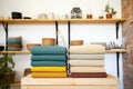 hemp textile products folded neatly on a shelf