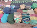 Hemp hats for sale on Wednesday Market in Anjuna, Goa, India. Royalty Free Stock Photo