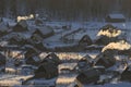 Hemu village at sunrise in Xinjiang, China, Kanas on winter.